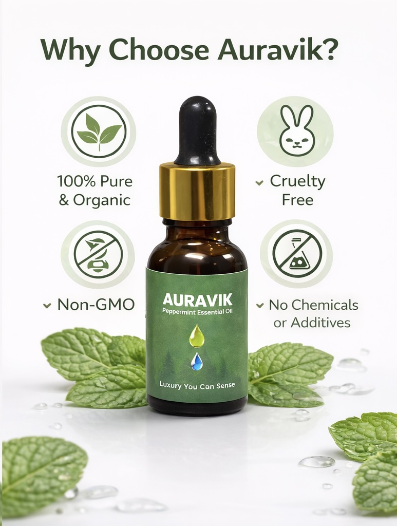 Auravik peppermint essential oil bottle